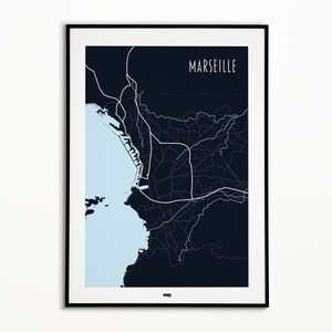 Affiche ville de Marseille - plan de ville Marseille  - poster Marseille - impression de plan de ville - affiche de plan de ville