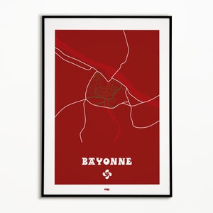 Affiche ville de Bayonne - plan de ville Bayonne - poster Bayonne - impression de plan de ville - affiche de plan de ville