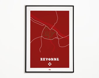 Plakat miasta Bayonne - plan miasta Bayonne - plakat Bayonne - wydruk planu miasta - plakat z planem miasta