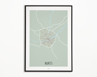Plakat miasta Nantes - plan miasta Nantes - plakat Nantes - wydruk planu miasta - plakat z planem miasta
