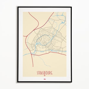 Affiche ville de Strasbourg - plan de ville Strasbourg - poster Strasbourg - impression de plan de ville - affiche de plan de ville