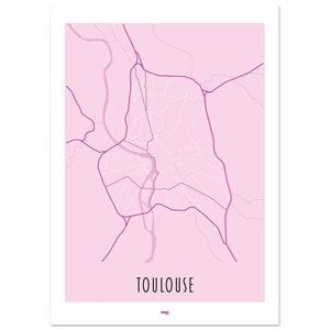Affiche du plan de ville de Toulouse, minimaliste et simplifié