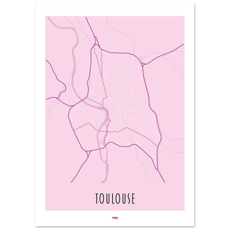 Affiche du plan de ville de Toulouse, minimaliste et simplifié
