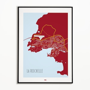 Affiche ville de LaRochelle - plan de ville LaRochelle - poster LaRochelle - impression de plan de ville - affiche de plan de ville