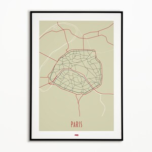 Affiche ville de Paris - plan de ville Paris - poster Paris - impression de plan de ville - affiche de plan de ville