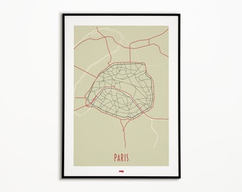 Plakat miasta Paryża - plan miasta Paryża - plakat Paryża - wydruk mapy miasta - plakat z mapą miasta