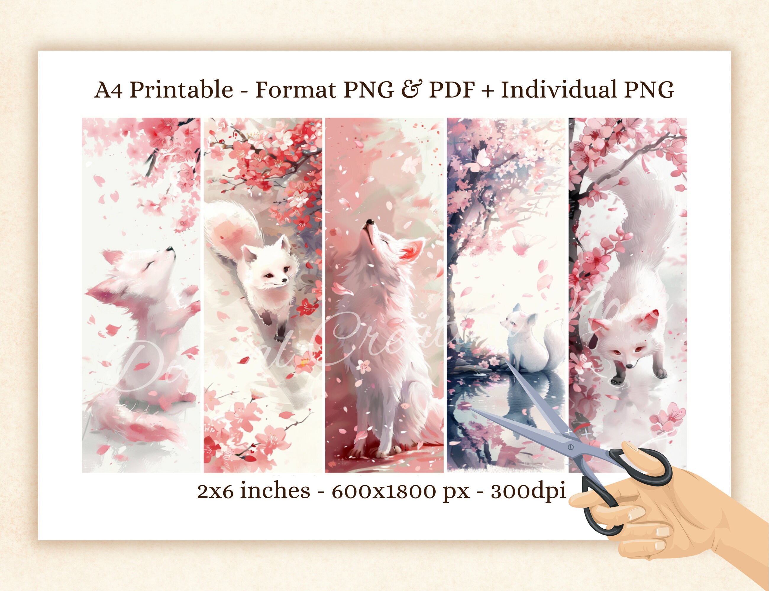 White Fox Printable Bookmarks for Book Lovers, Spring Cherry Flowers ...
