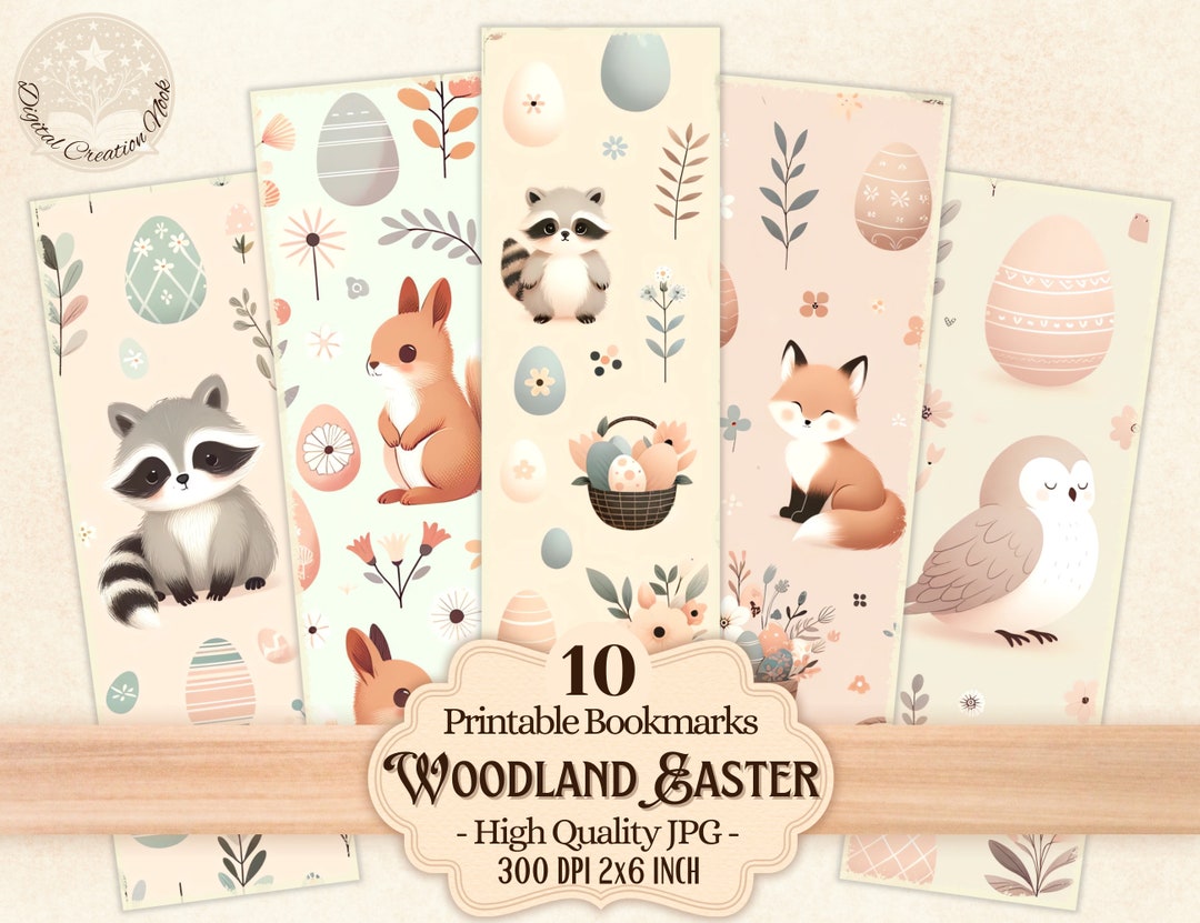Woodland Easter Printable Bookmarks for Book Lovers, Easter Cute Animal ...