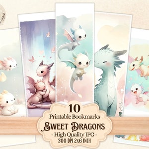 Süße Drachen Lesezeichen für Buchliebhaber, sanfte Farben, Fantasy Design, digitaler Download zum Drucken und Schneiden, Sublimation, Scrapbooking