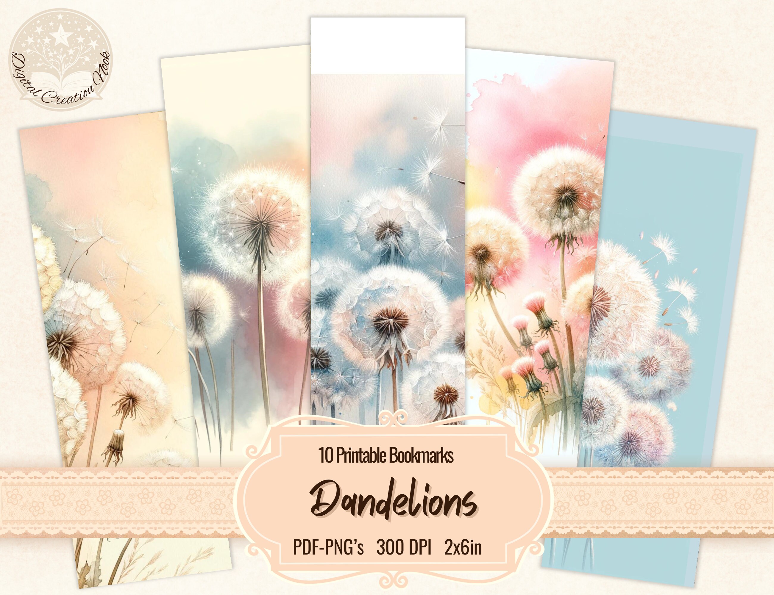 Dandelion Sticky Notes Dandelion Printable Bookmarks for Book Lovers, Spring Flower Graphics ...