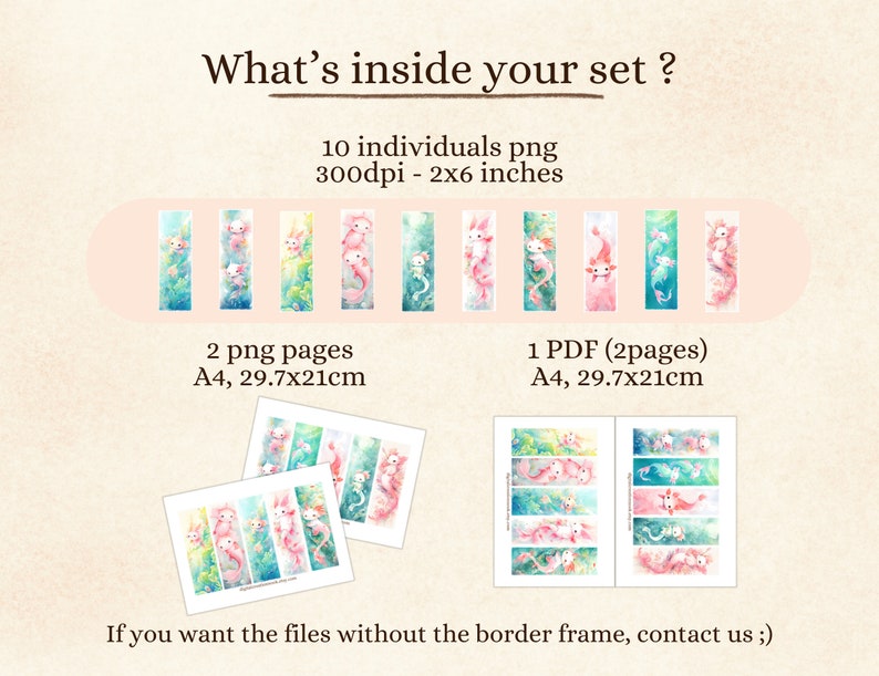 Cute Axolotls Printable Bookmarks for Book Lovers, Adorable Sea Animals