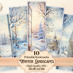 Marcapáginas Imprimibles de Paisajes Invernales para Amantes de los Libros, Vista Fría Invernal, Descarga Digital para imprimir y cortar, Sublimación, Scrapbooking