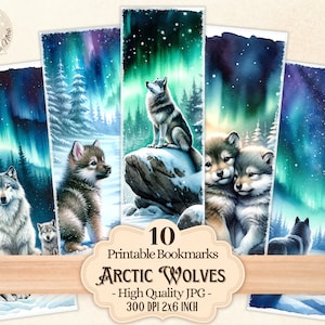 Polarwölfe Lesezeichen für Buchliebhaber, Wintertiere zum Lesen im Winter, digitaler Download zum Drucken und Schneiden, Sublimation, PDF JPG