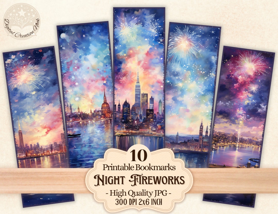 Night Fireworks Printable Bookmarks for Book Lovers, Happy New Year ...