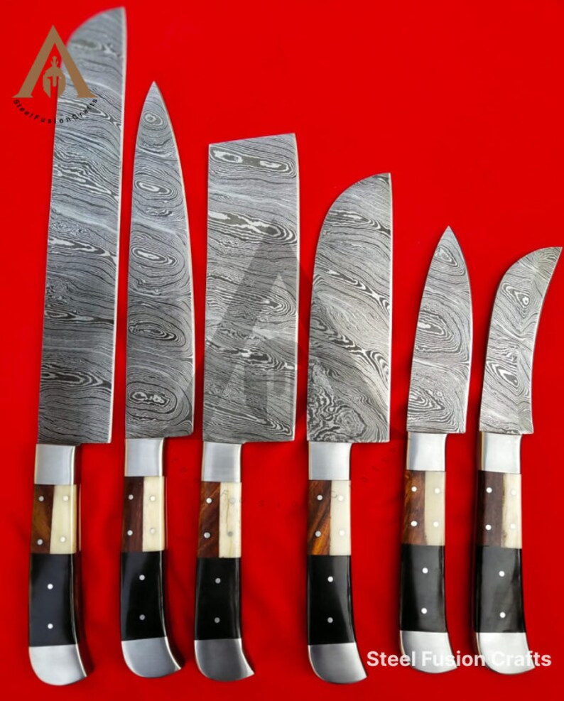DAMASCUS STEEL Chef Knife Set With a Handy Leather Etsy