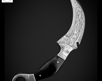 Cuchillo KARAMBIT DE ACERO DAMASCO con funda de cuero/ Mejor regalo personalizado/ Cuchillo Bowie/ Fidget Karambit/ Cuchillos de caza