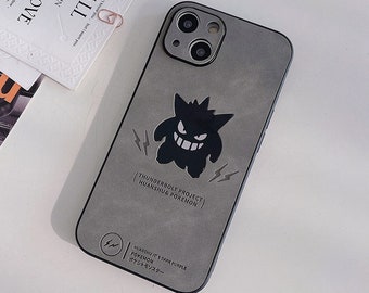 Cartoon Anime Pokemon Gengar Leather Embossing Laser Phone Case For iPhone 15 14 13 12 11 Pro Max Anti-drop Back Cover