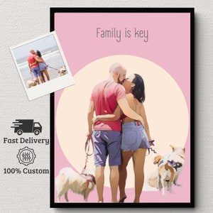 Personalized couple portrait from photo, add person to portrait, Custom dog person gift, cartoony, family photo painting, digital download
