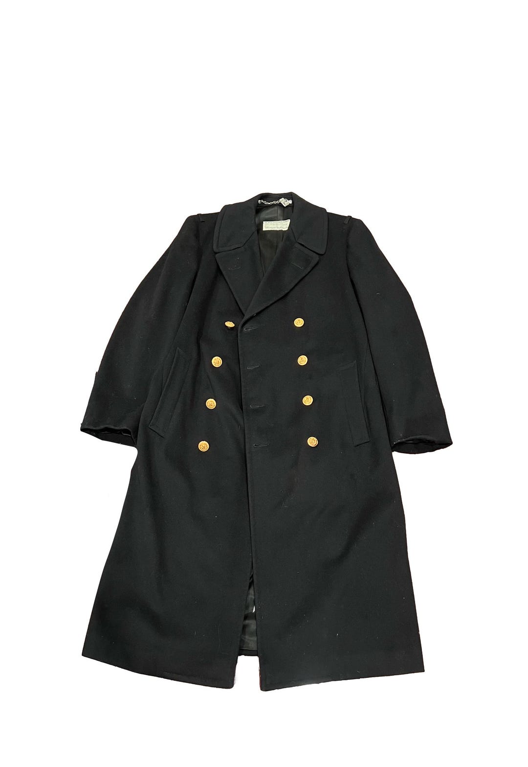 United States Naval Academy Trench Coat Sons Vtg Black Navy Jacket