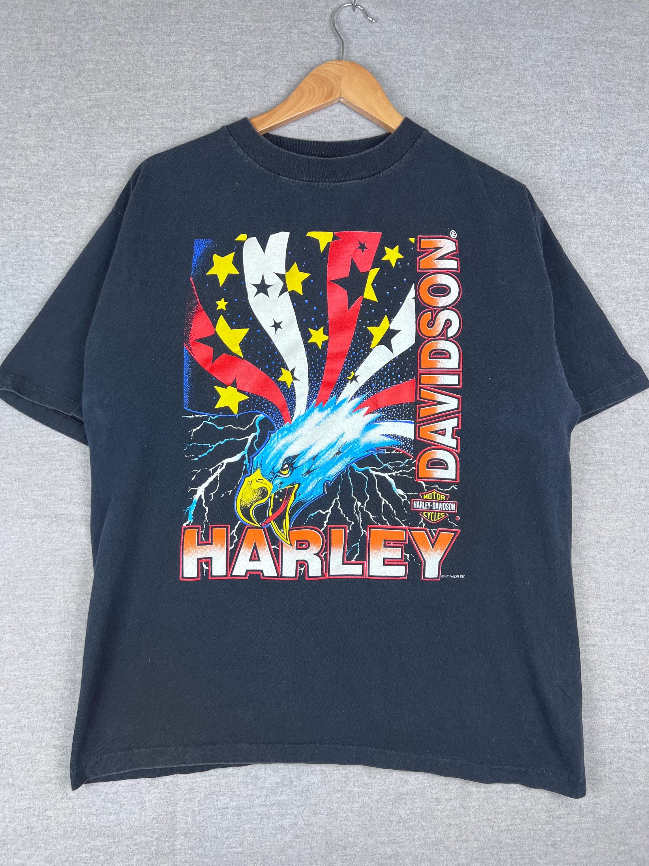 HARLEY DAVIDSON / Tシャツ/XXL/コットン/BLK/90s/USA製/FUN-WEAR/イーグル/エンブレム Vintage Harley Davidson Fun Wear Tee Screaming Eagle 80s 90s Made