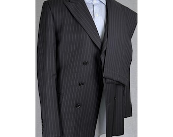 Traje de hombre Guido Valentino Vintage de raya diplomática, doble botonadura, solapa de pico, talla 44L (38x29)