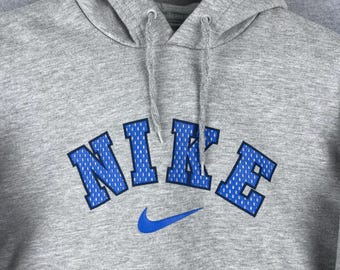 Nike Y2K hoodie grijs heren medium Spelout 2000s blauw