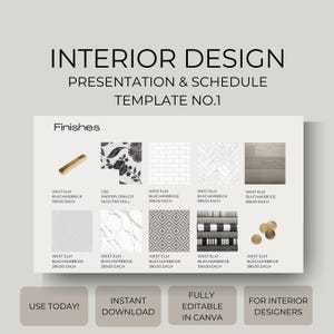 Interior Design Presentation Canva Template: FF&E Schedule, Mood Board (Digital Download)