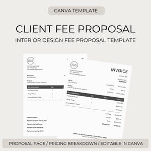 Interior Design Fee Proposal Template: Client Invoice (Canva Editable, 8.5x11) (PDF)