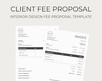 Interior Design Fee Proposal Template: Client Invoice (Canva Editable, 8.5x11) (PDF)