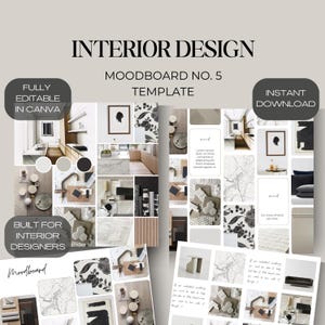 Interior design moodboard template, canva editable moodboard, furniture board, finishes board, design concept board template, e design