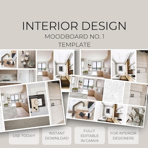 Interior design moodboard template, canva moodboard kit, digital design board layout, finishes board, design concept template, e design