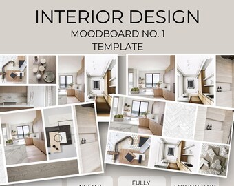 Interior Design Mood Board Template Canva | Editable Neutral Aesthetic ...