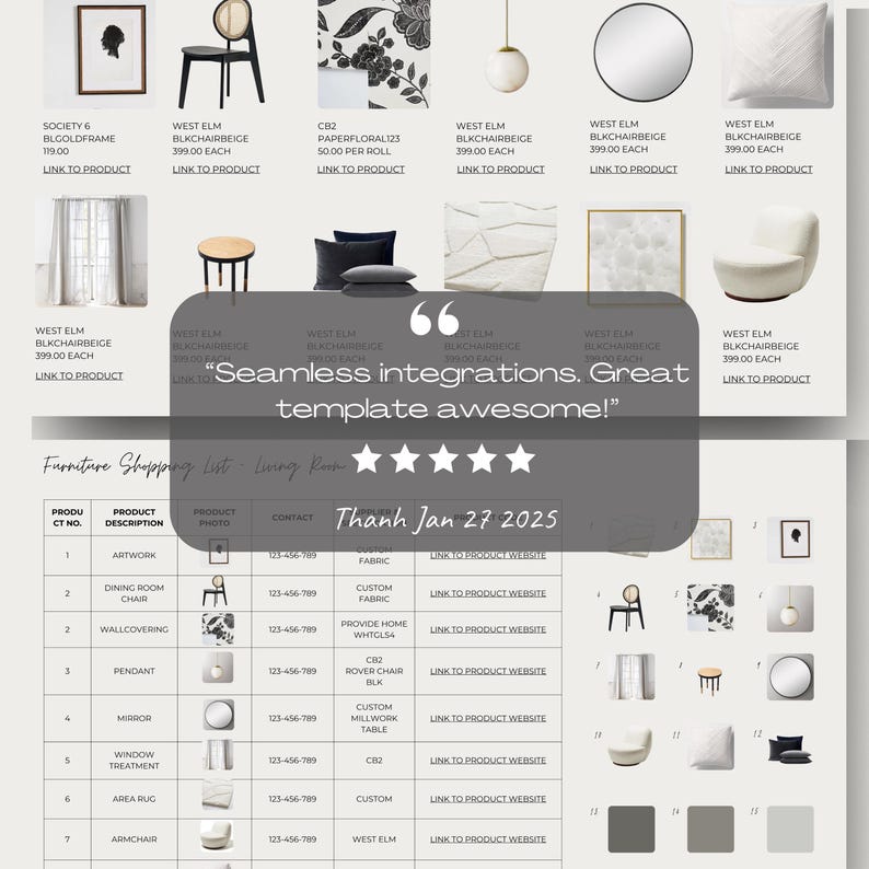 Clickable Shopping List Template Canva | PRO Version | Multiple Layouts + Detailed Specs | Furniture Lighting Plumbing Appliances Hardware image 3