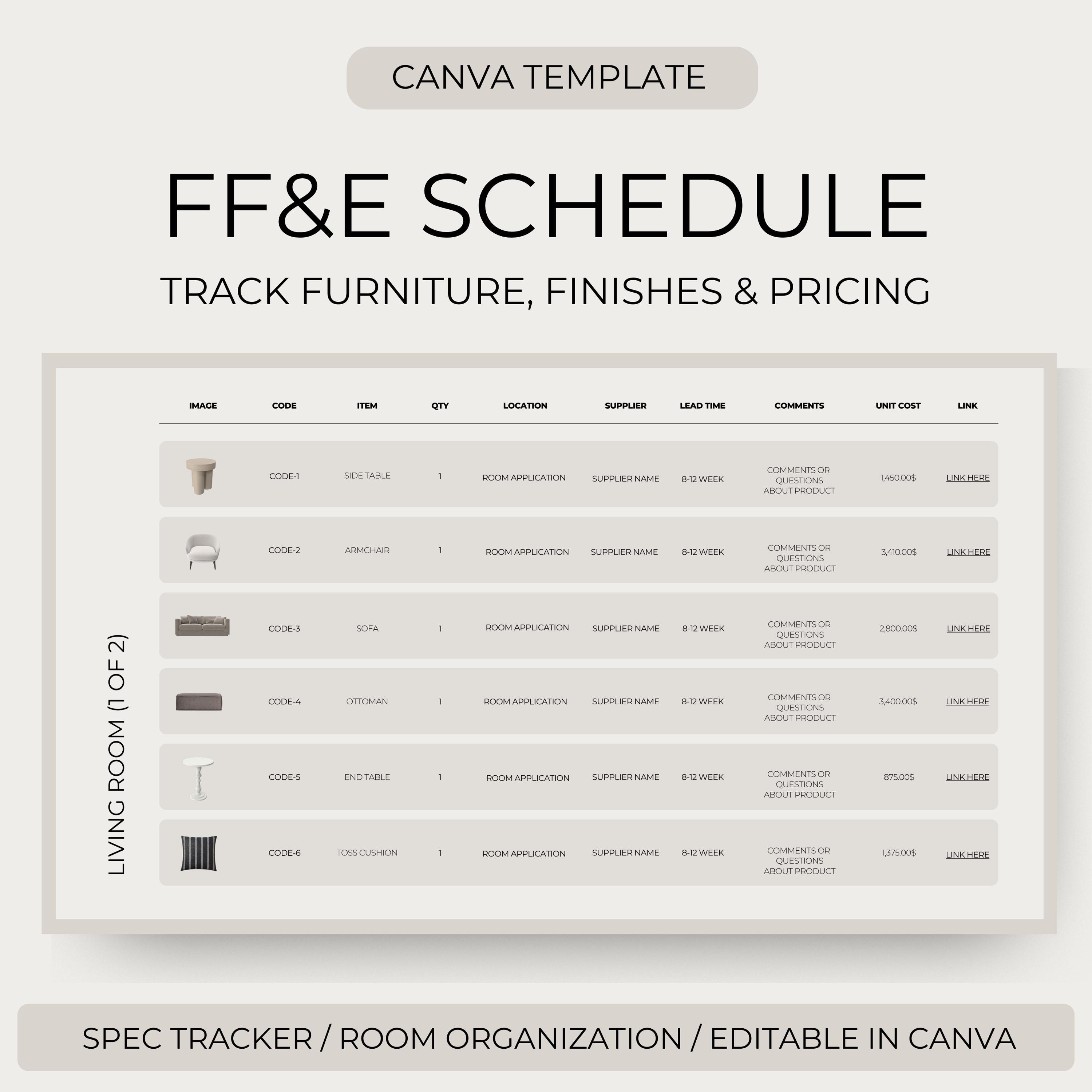 Ffe Item Schedule Interior Design FF&E Schedule Template, Furniture, Fixtures, Lighting ...