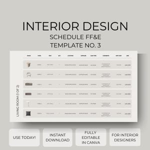 Design Ffe Schedule Interior Design FF&E Schedule Template: Canva Mood Board, Spec Sheet ...