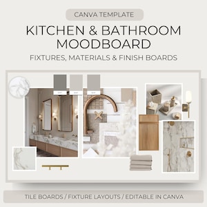Kitchen & Bathroom Moodboard Template | Interior Design Material Board | Canva Editable