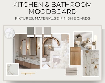 Kitchen & Bathroom Moodboard Template | Interior Design Material Board | Canva Editable