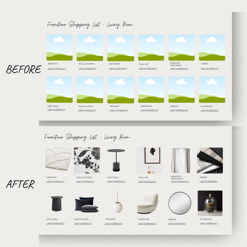 Clickable Shopping List Template Canva | PRO Version | Multiple Layouts + Detailed Specs | Furniture Lighting Plumbing Appliances Hardware image 14