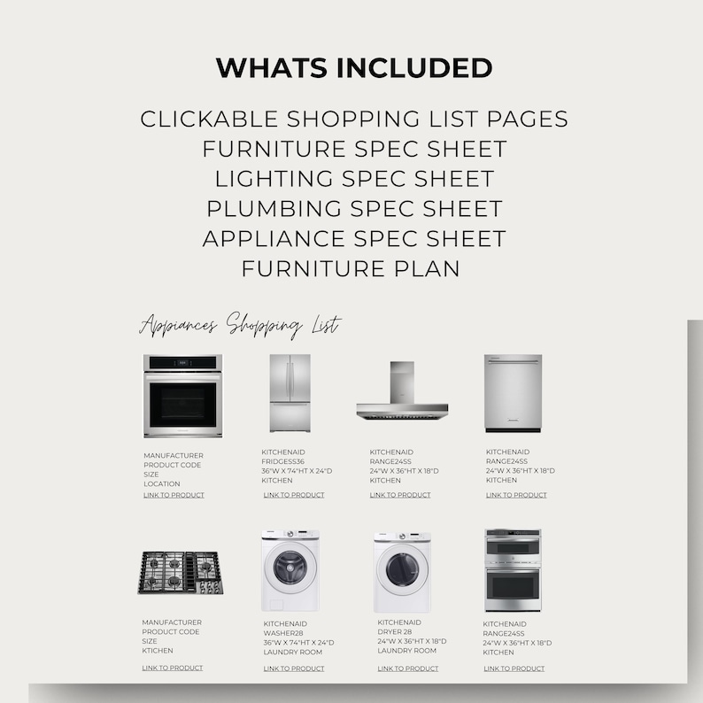 Clickable Shopping List Template Canva | PRO Version | Multiple Layouts + Detailed Specs | Furniture Lighting Plumbing Appliances Hardware image 8