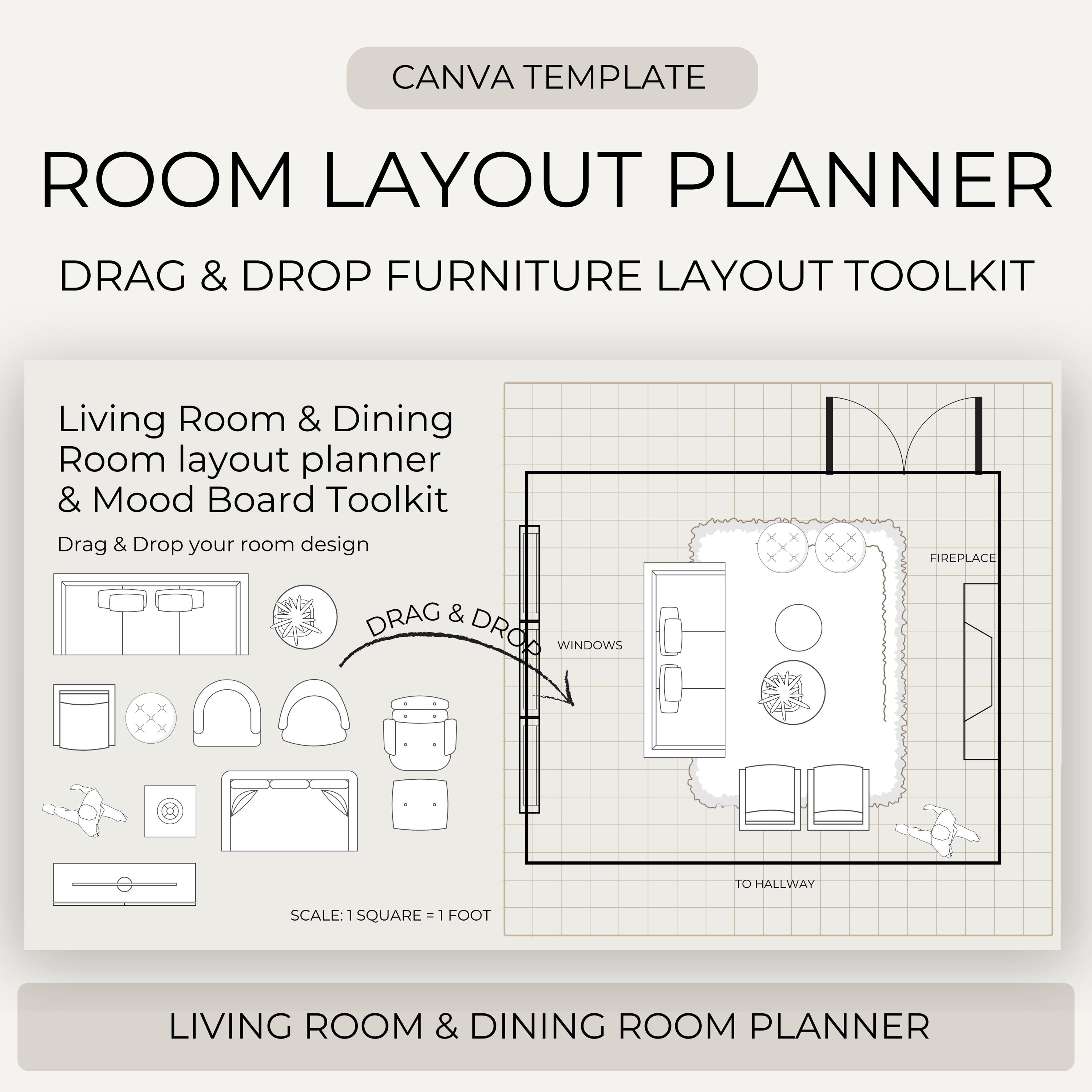 Room Planner Template Canva | Living and Dining Room Layout Planner for ...