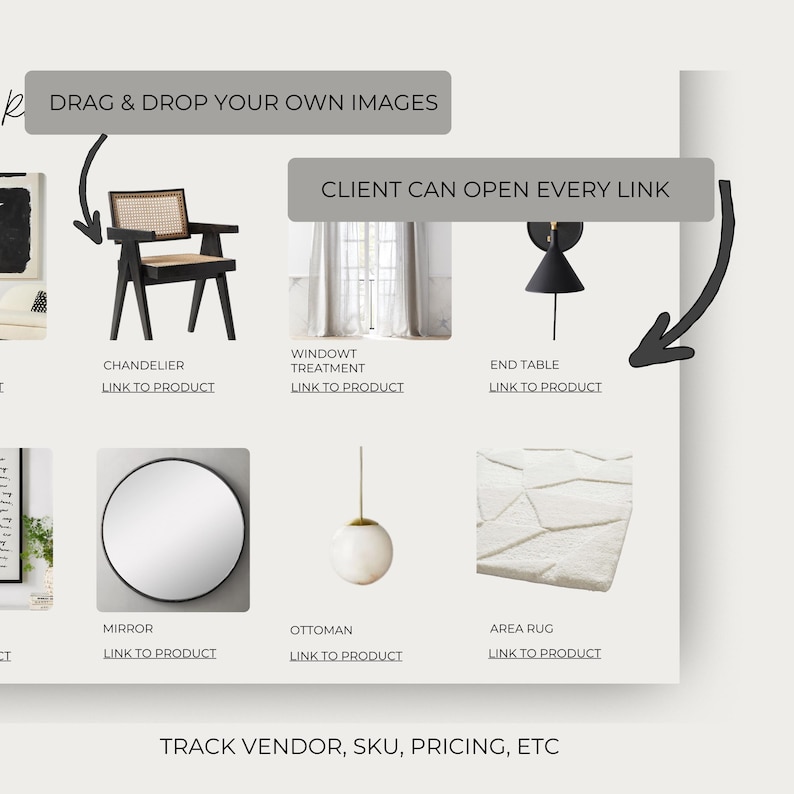 Clickable Shopping List Template Canva | PRO Version | Multiple Layouts + Detailed Specs | Furniture Lighting Plumbing Appliances Hardware image 10