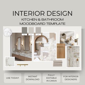 Interior design canva editable moodboard template, bathroom and kitchen moodboard, finishes moodboard kit, e design template