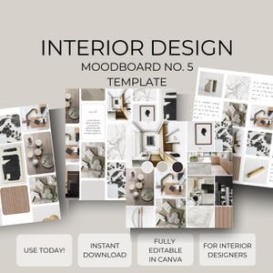 Interior design moodboard template, canva fully editable, furniture board, finishes, ready to present, e design, planner, time saving