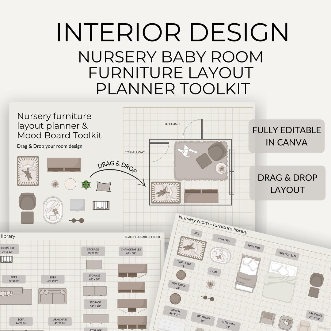Nursery Room Planner Template for Canva: Drag & Drop Furniture Layout ...