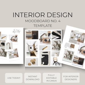 Interior design moodboard template, canva editable moodboard, furniture board, finishes board, design concept board, minimal layout board