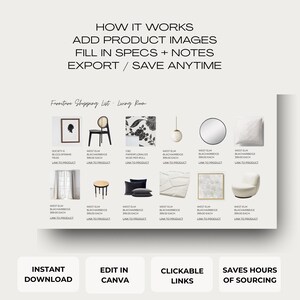 Clickable Shopping List Template Canva | PRO Version | Multiple Layouts + Detailed Specs | Furniture Lighting Plumbing Appliances Hardware image 6
