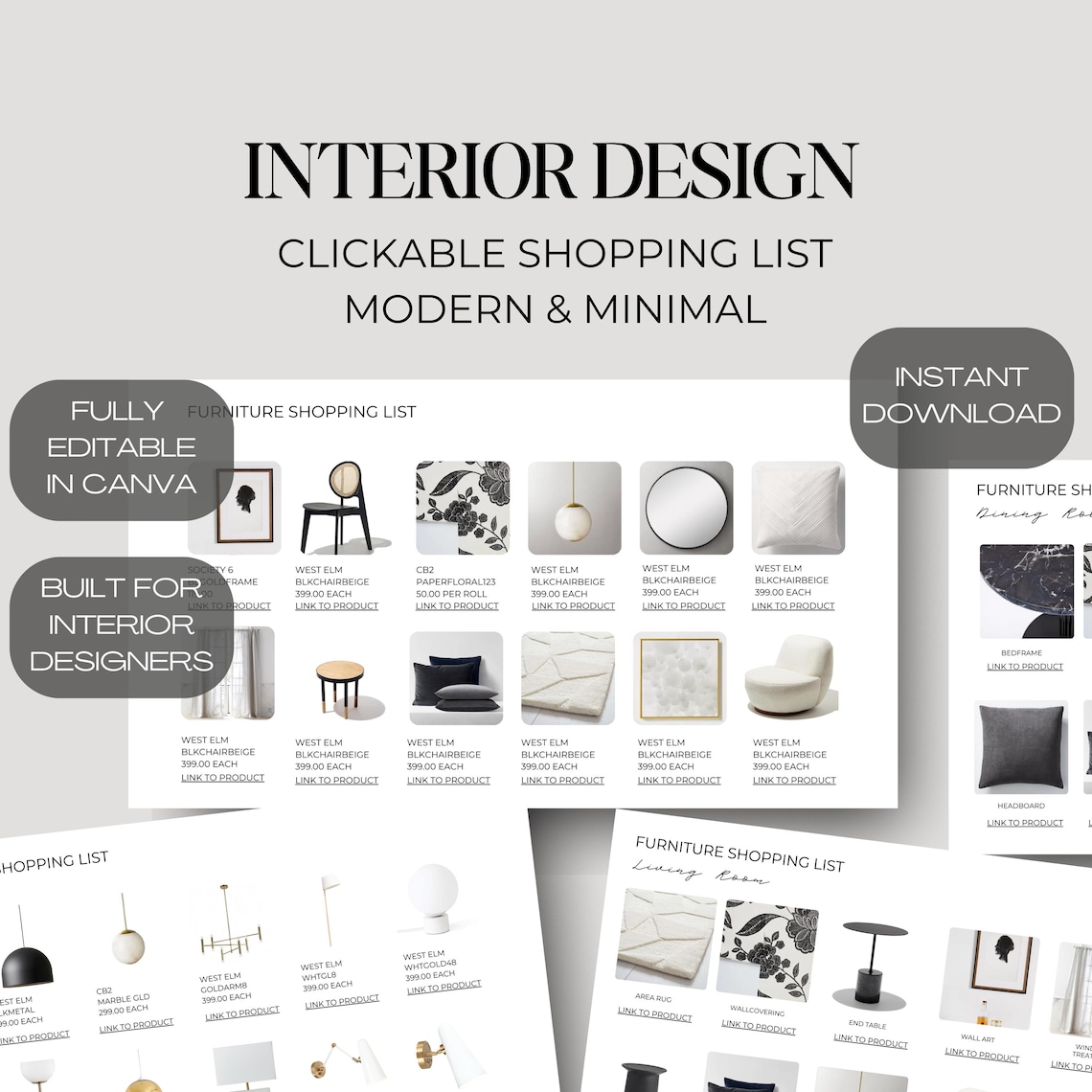 Interior Design Shopping List Template: Modern Minimalist Canva ...