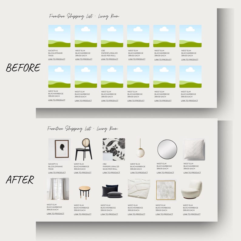 Clickable Shopping List Template Canva | PRO Version | Multiple Layouts + Detailed Specs | Furniture Lighting Plumbing Appliances Hardware image 11