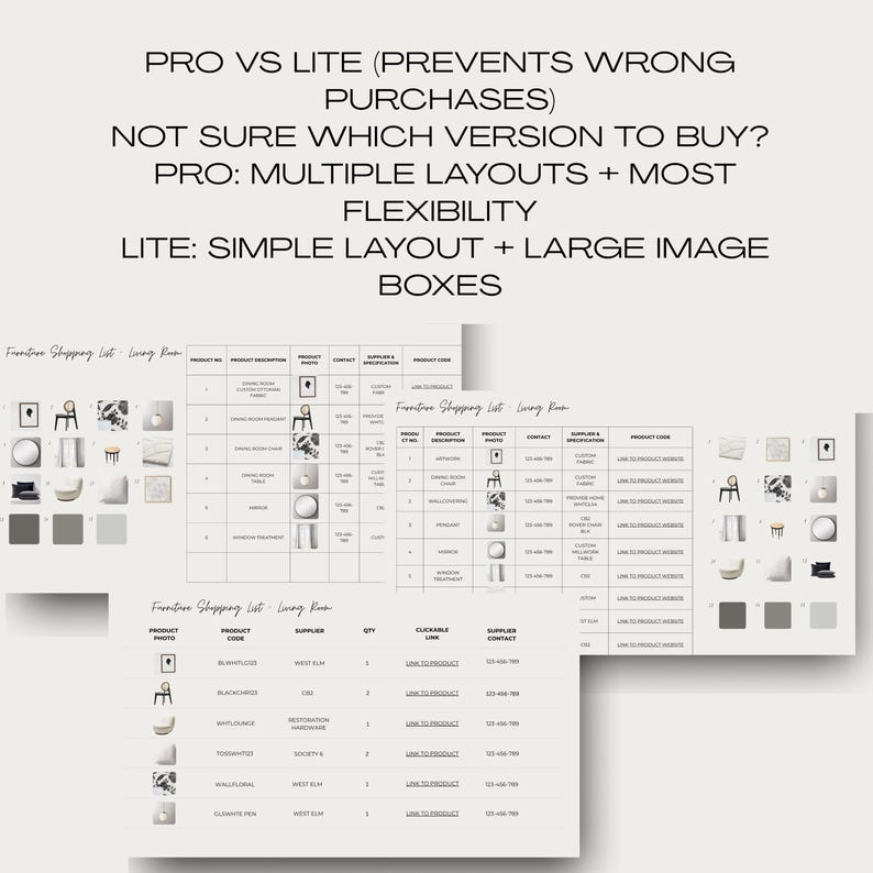Clickable Shopping List Template Canva | PRO Version | Multiple Layouts + Detailed Specs | Furniture Lighting Plumbing Appliances Hardware image 5