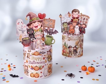 Envoltorio de Duplo de Halloween para cumpleaños | Decoración de chocolate para cumpleaños infantiles de Halloween | Plantilla PDF de regalo DIY con acuarela nostálgica | AmonCherry